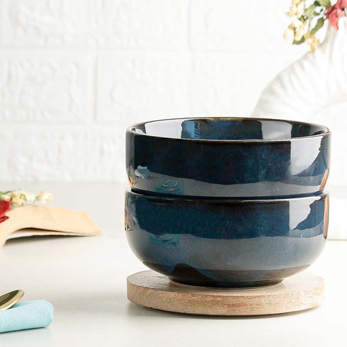 Galaxy Blue Ceramic Snack Bowl Set of 2, 500 ML